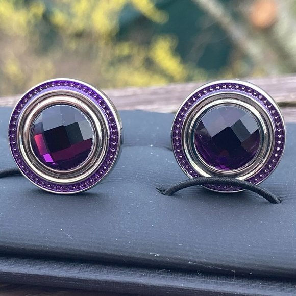 New Round Purple Cufflinks with Cufflink Case - Picture 1 of 4